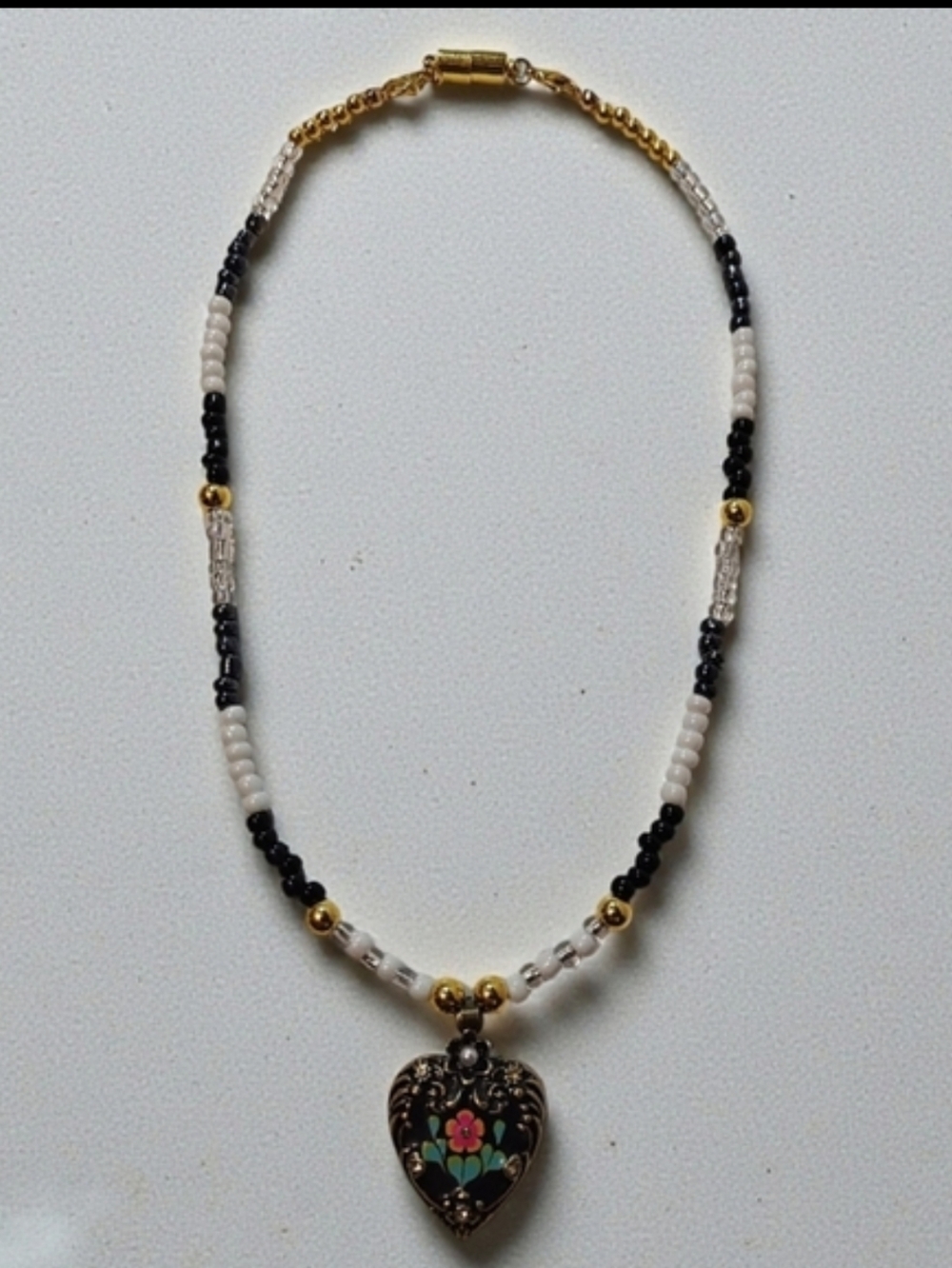 Handmade Beaded Necklace w/ Gilded Age Pendant